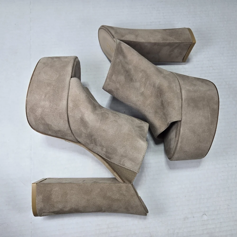 Stuart Weitzman Skyhigh 145mm Natural Tan Slide Platform Mules Size 10 1/2 M